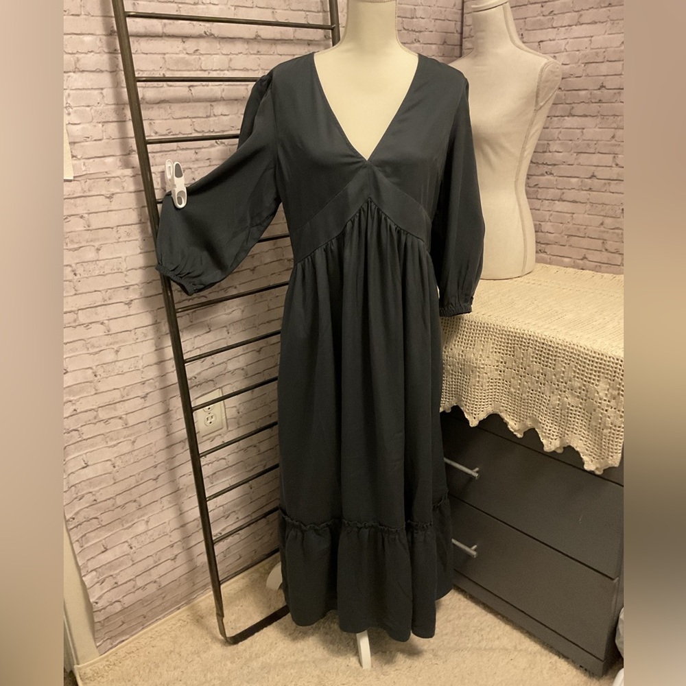 UpWest Dark Charcoal V-Neck Midi Dress